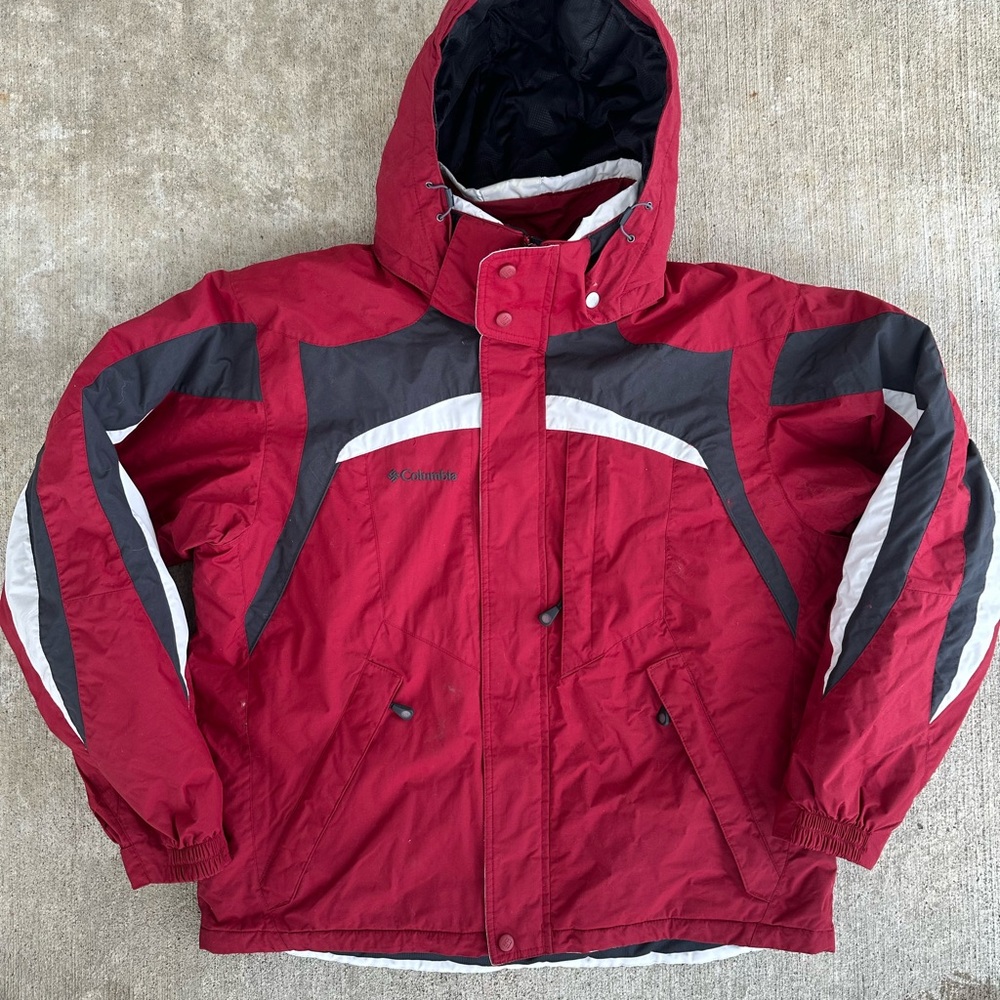 Columbia Ski Jacket Men's Size Large Red Coat Waterproof  Hooded